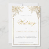 豪華な白と金の花のウェディング 招待状 (正面)