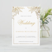 豪華な白と金の花のウェディング 招待状 (スタンド正面)