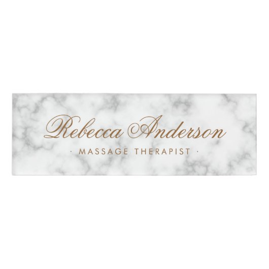 豪華な白大理石のルックシッかわいらしク文字 名札 (正面)