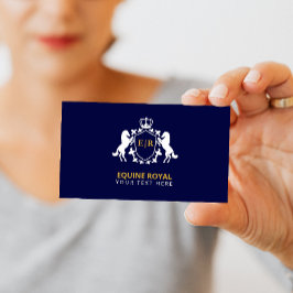 豪華な白王室の紋 |ネイビーブルーイニシャル 名刺