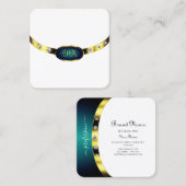 豪華な白金ゴールドブルーティール（緑がかった色）グラデーションモノグラム スクエア名刺 (正面/裏面)