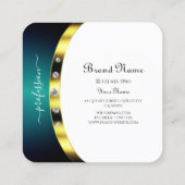 豪華な白金ゴールドブルーティール（緑がかった色）グラデーションモノグラム スクエア名刺 (裏面)