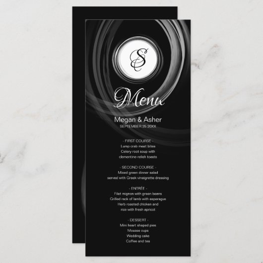 豪華な白黒とシルバーリングや輪イニシャル メニュー (正面/裏面)