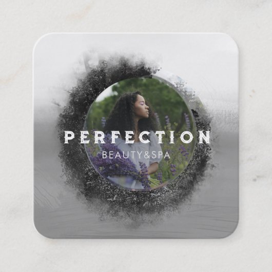 豪華な白黒の円のフレームフォト スクエア名刺 (正面)