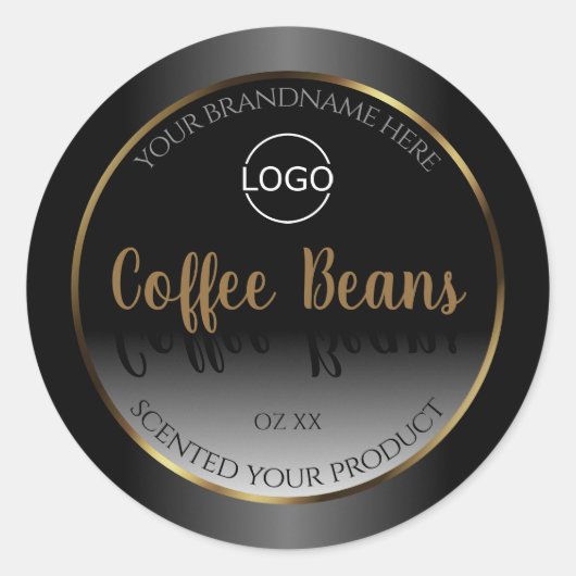 豪華な白黒金ゴールド製品ラベル（ロゴ付き） ラウンドシール (正面)