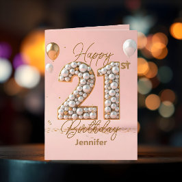 豪華な真珠と金ゴールドアクセント21歳の誕生日 カード