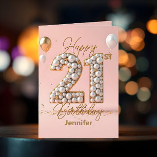 豪華な真珠と金ゴールドアクセント21歳の誕生日 カード