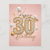豪華な真珠と金ゴールドアクセント30th誕生日 ポストカード (正面)
