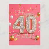 豪華な真珠と金ゴールドアクセント40th誕生日 ポストカード (正面)