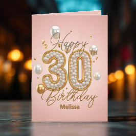 豪華な真珠のようなソフトピンクとゴールドの30歳の誕生日 カード