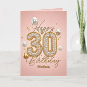 豪華な真珠のようなソフトピンクとゴールドの30歳の誕生日 カード (正面)
