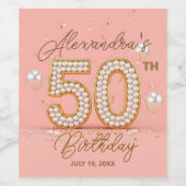 豪華な真珠のソフトピンクゴールド50歳の誕生日 ワインラベル (シングルラベル)