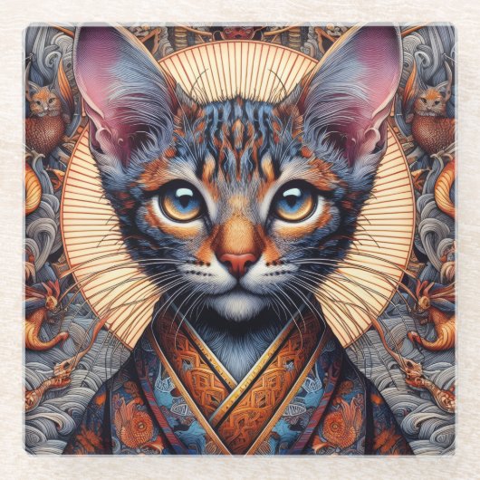 豪華な神話の幻想的な猫 ガラスコースター (正面)