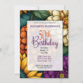 豪華な秋の花の50歳の誕生日 招待状 (正面)