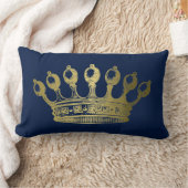 豪華な秘教のゴールドクラウンネイビー ランバークッション (ブランケット)