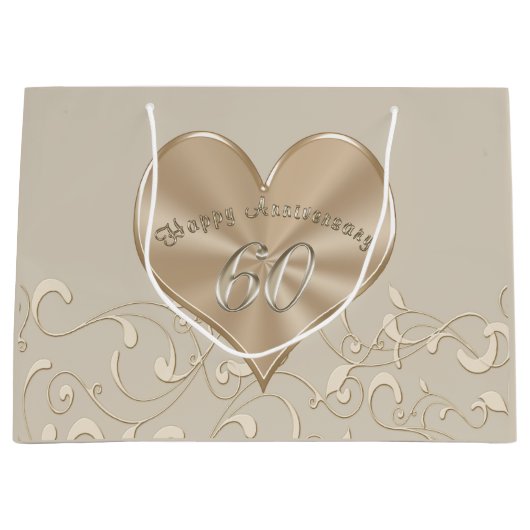 豪華な第60結婚記念日のギフトバッグ ラージペーパーバッグ (正面)