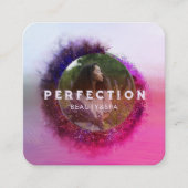 豪華な紫とピンクのグラデーション円のフレームフォト スクエア名刺 (正面)