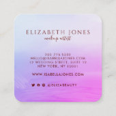 豪華な紫とピンクのグラデーション円のフレームフォト スクエア名刺 (裏面)