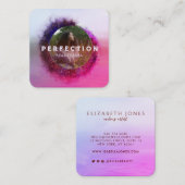 豪華な紫とピンクのグラデーション円のフレームフォト スクエア名刺 (正面/裏面)