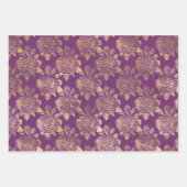 豪華な紫と金の模様と花 ラッピングペーパーシート (正面3)