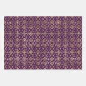 豪華な紫と金の模様と花 ラッピングペーパーシート (正面2)