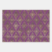 豪華な紫と金の模様と花 ラッピングペーパーシート (正面)