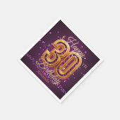 豪華な紫と金ゴールドの宝石30th誕生日 スタンダードカクテルナプキン (角)