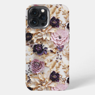 豪華な紫と金ゴールドフローラ iPhone 13 PRO MAXケース