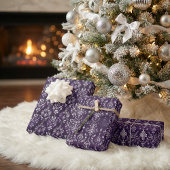 豪華な紫と銀のクリスマスパターン ラッピングペーパーシート