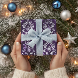 豪華な紫と銀のクリスマスパターン ラッピングペーパー