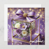 豪華な紫のガラスフローラギフト金ゴールドシフォンボウ シーズンカード (正面/裏面)