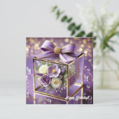 豪華な紫のガラスフローラギフト金ゴールドシフォンボウ シーズンカード (スタンド正面)