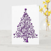 豪華な紫のクリスマスツリークリスマス カード (黄色い花)