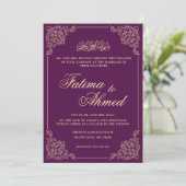 豪華な紫のフレーム イースラム教 ムスリム 結婚式 招待状 (スタンド正面)