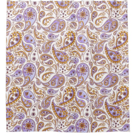 豪華な紫のペイズリーシャワーカーテン シャワーカーテン (正面)