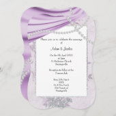 豪華な紫色のサテンダイヤモンドフローラ結婚ズ 招待状 (正面/裏面)
