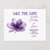 豪華な紫色の花結婚式の日付を保存 案内ポストカード (正面)