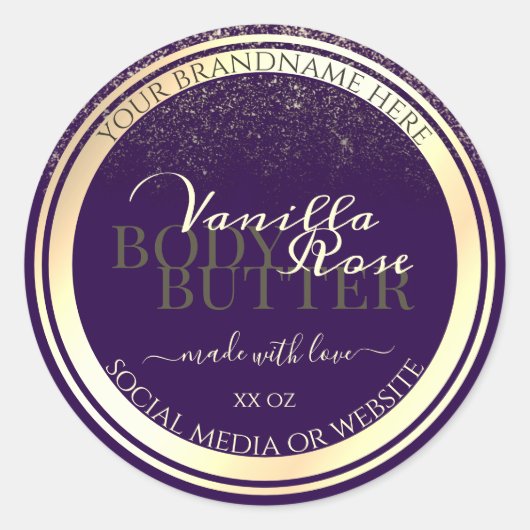 豪華な紫色の製品の包装ラベル金ゴールドフレーム ラウンドシール (正面)