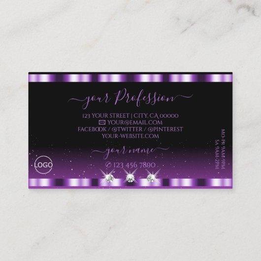豪華な紫色の黒いダイヤきらめくモンドのロゴを追加 名刺 (裏面)