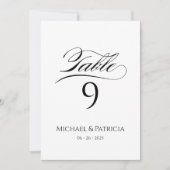 豪華な結婚式のテーブルナンバー エレガントなカリグラフィー (正面)