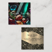 豪華な結晶と鉱物エメラルドグリーン スクエア名刺 (正面/裏面)