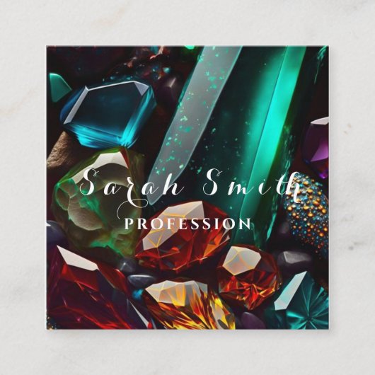 豪華な結晶と鉱物エメラルドグリーン スクエア名刺 (正面)