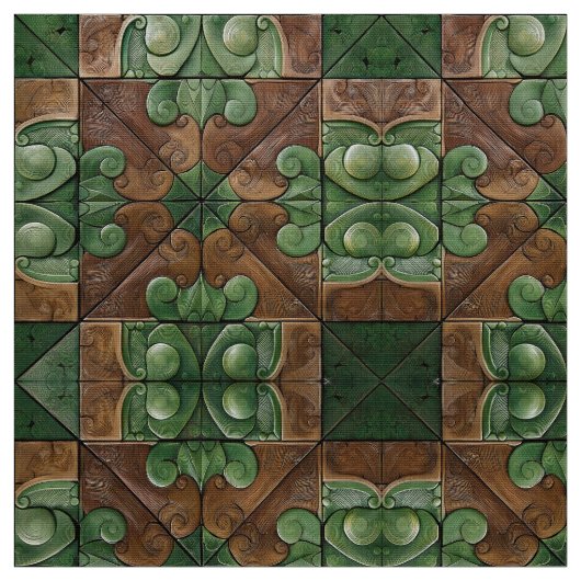 豪華な緑と茶色の華美タイル生地 ファブリック (見本)