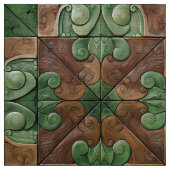 豪華な緑と茶色の華美タイル生地 ファブリック (クローズアップ)