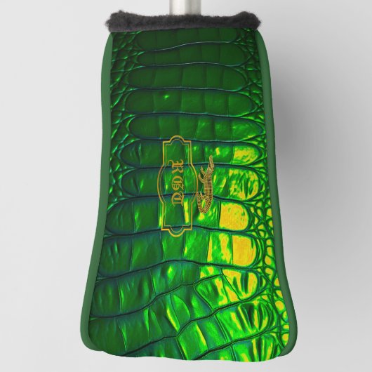 豪華な緑のフェイクワニモノグラムのパター ゴルフヘッドカバー (回転90)