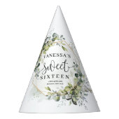 豪華な緑の葉の金ゴールドフレーム甘い16th パーティーハット (正面)