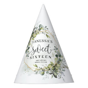 豪華な緑の葉の金ゴールドフレーム甘い16th パーティーハット