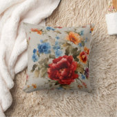 豪華な繊細な赤、青、黄色、ピンクの花 クッション (ブランケット)