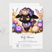 豪華な羊のベビーシャワー 招待状 (正面/裏面)