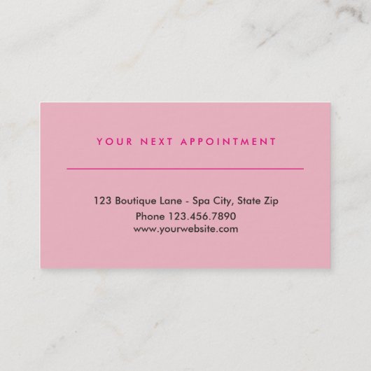豪華な美容院のアポイントメントのピンク|こんにちは 予約カード (裏面)